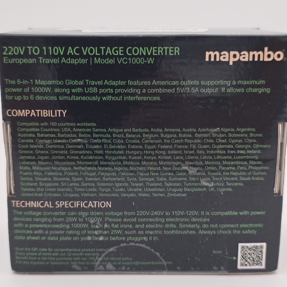Mapambo 220V to 110V Voltage AC  Converter European To US 2 USB A Port 2 USB C I - Picture 4 of 8